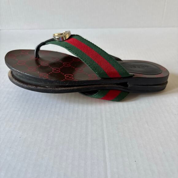 Gucci Kika Interlocking GG Web Stripe Flat Thong Sandals Red Green Size EU 38 - Picture 10 of 12